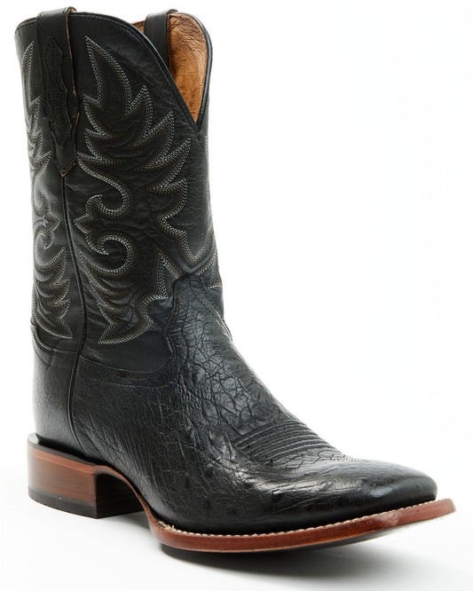 Men's Exotic Smooth Ostrich Western Boots - Broad Square To Black