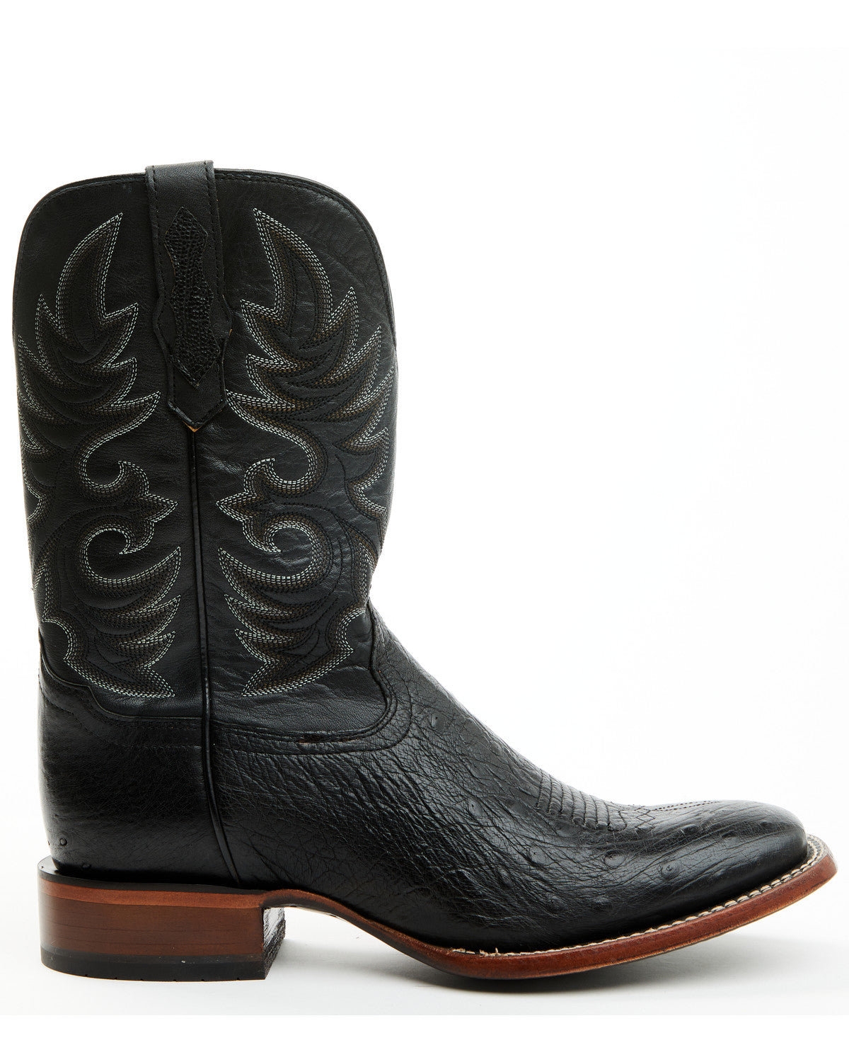 Men's Exotic Smooth Ostrich Western Boots - Broad Square To Black
