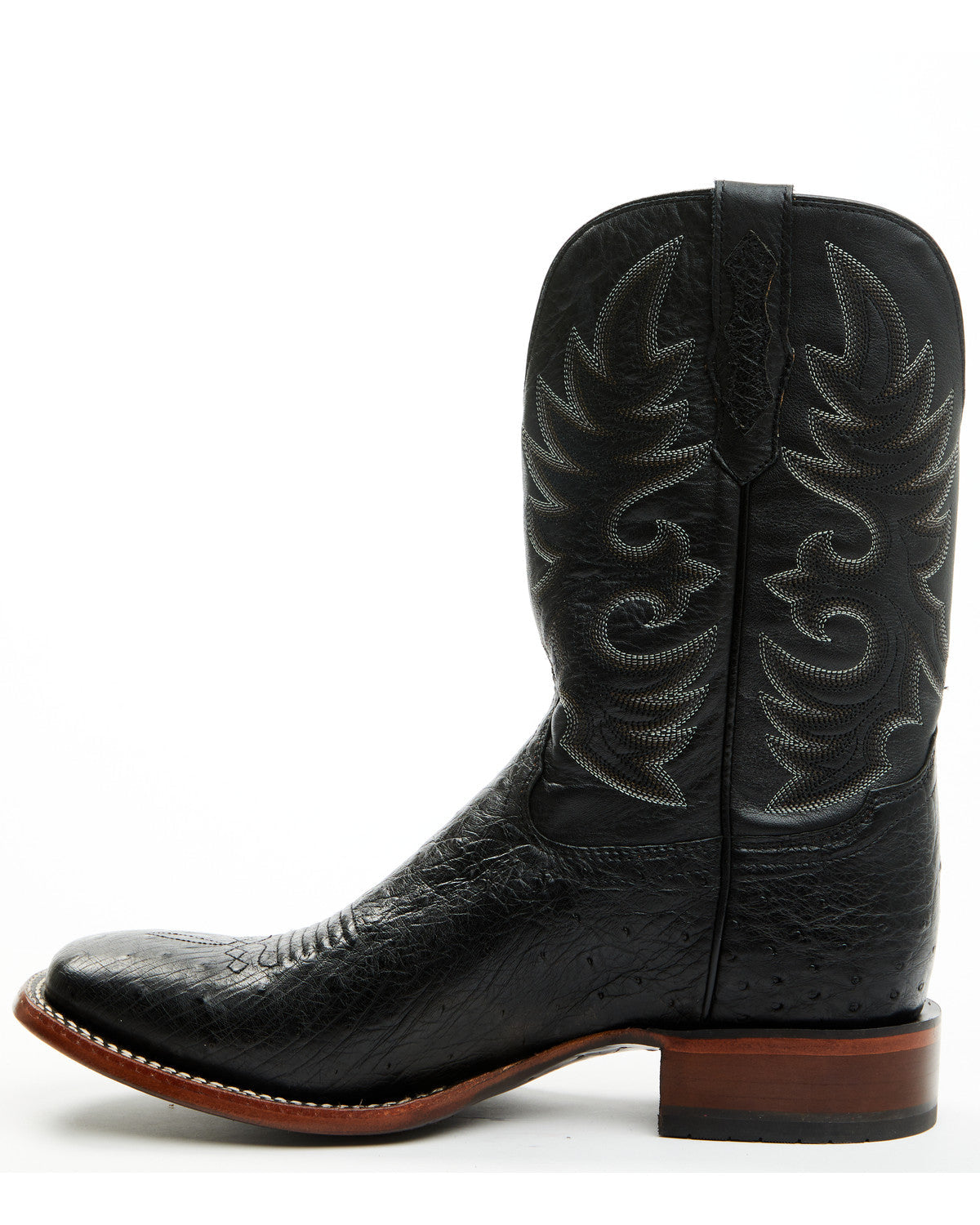 Men's Exotic Smooth Ostrich Western Boots - Broad Square To Black
