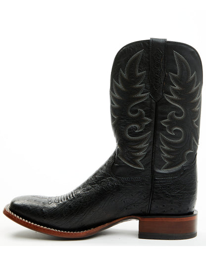 Men's Exotic Smooth Ostrich Western Boots - Broad Square To Black