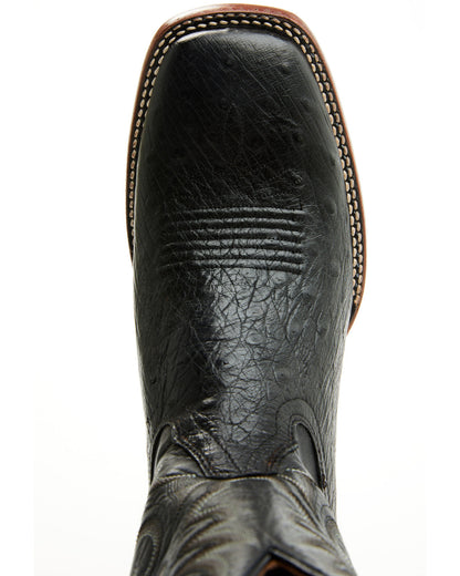 Men's Exotic Smooth Ostrich Western Boots - Broad Square To Black