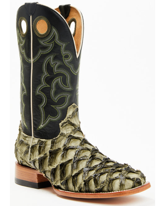 Men's Malaga Exotic Pirarucu Western Boots - Broad Square T Olive