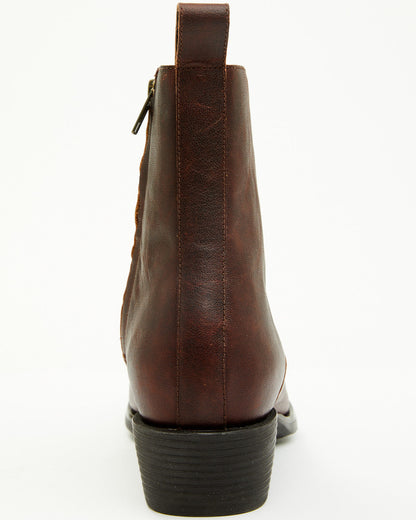 Men's Larsen Western Ankle Boots - Round Toe Cognac