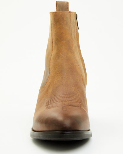 Men's Larsen Western Ankle Boots - Round Toe Brown