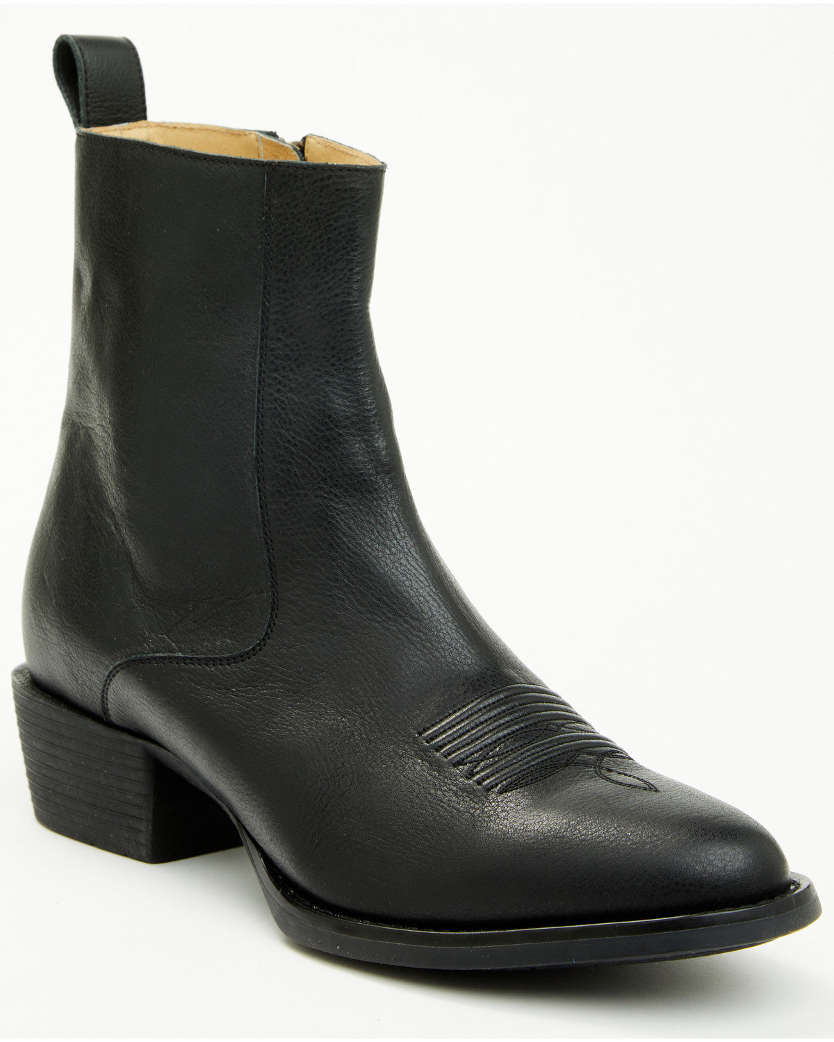 Men's Larsen Western Ankle Boots - Round Toe Black