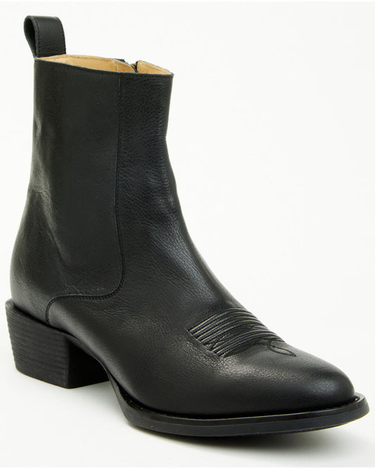 Men's Larsen Western Ankle Boots - Round Toe Black