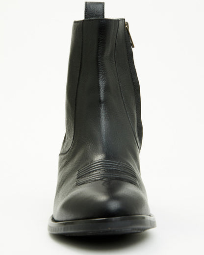 Men's Larsen Western Ankle Boots - Round Toe Black