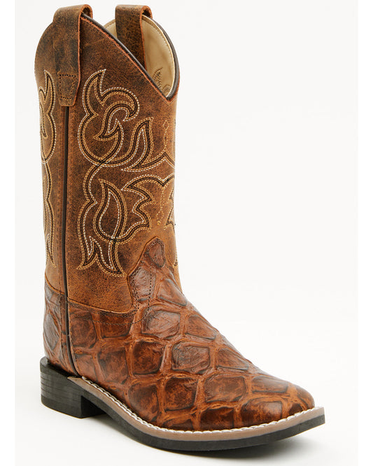 Boys' Duke Pirarucu Print Western Boots - Broad Square Toe Brown
