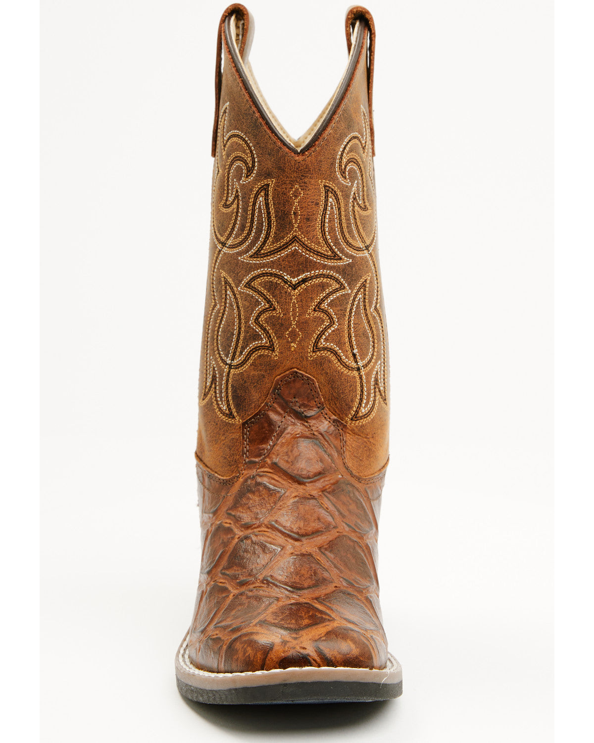 Boys' Duke Pirarucu Print Western Boots - Broad Square Toe Brown