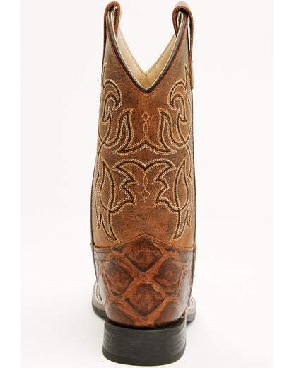 Boys' Duke Pirarucu Print Western Boots - Broad Square Toe Brown