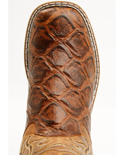 Boys' Duke Pirarucu Print Western Boots - Broad Square Toe Brown