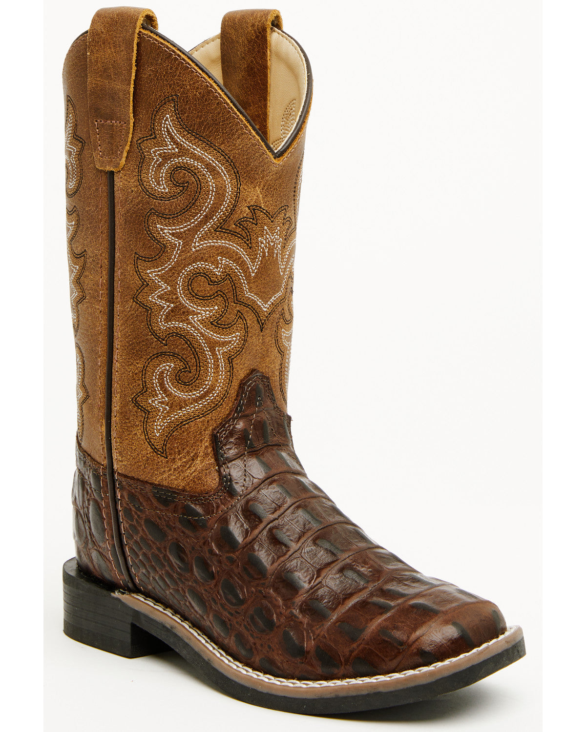 Boys' Dale Crocodile Print Western Boots - Broad Square Toe Chocolate