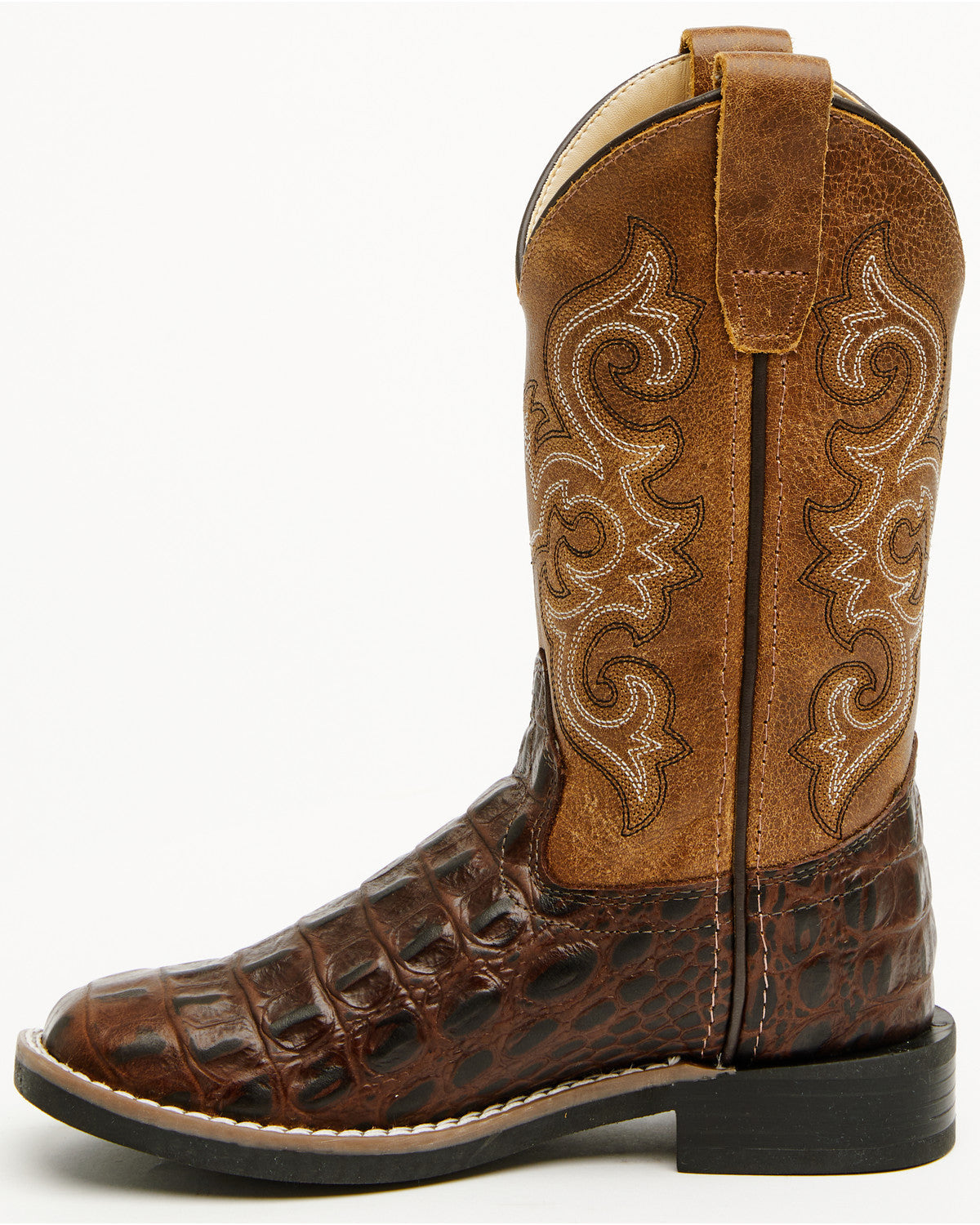 Boys' Dale Crocodile Print Western Boots - Broad Square Toe Chocolate