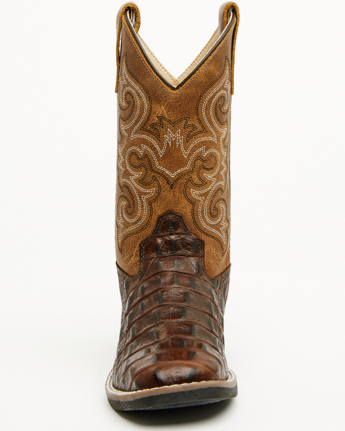 Boys' Dale Crocodile Print Western Boots - Broad Square Toe Chocolate