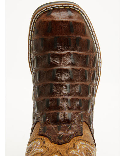 Boys' Dale Crocodile Print Western Boots - Broad Square Toe Chocolate