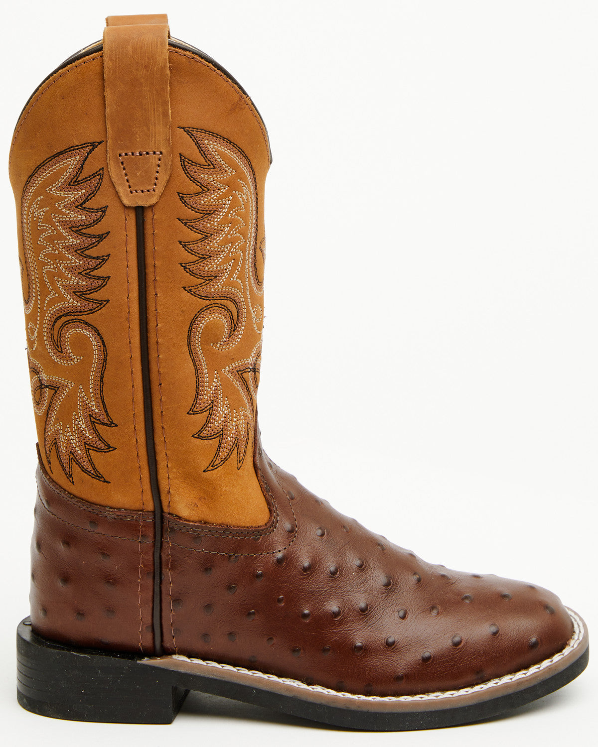 Boys' Dean Ostrich Print Western Boots - Broad Square Toe Cognac