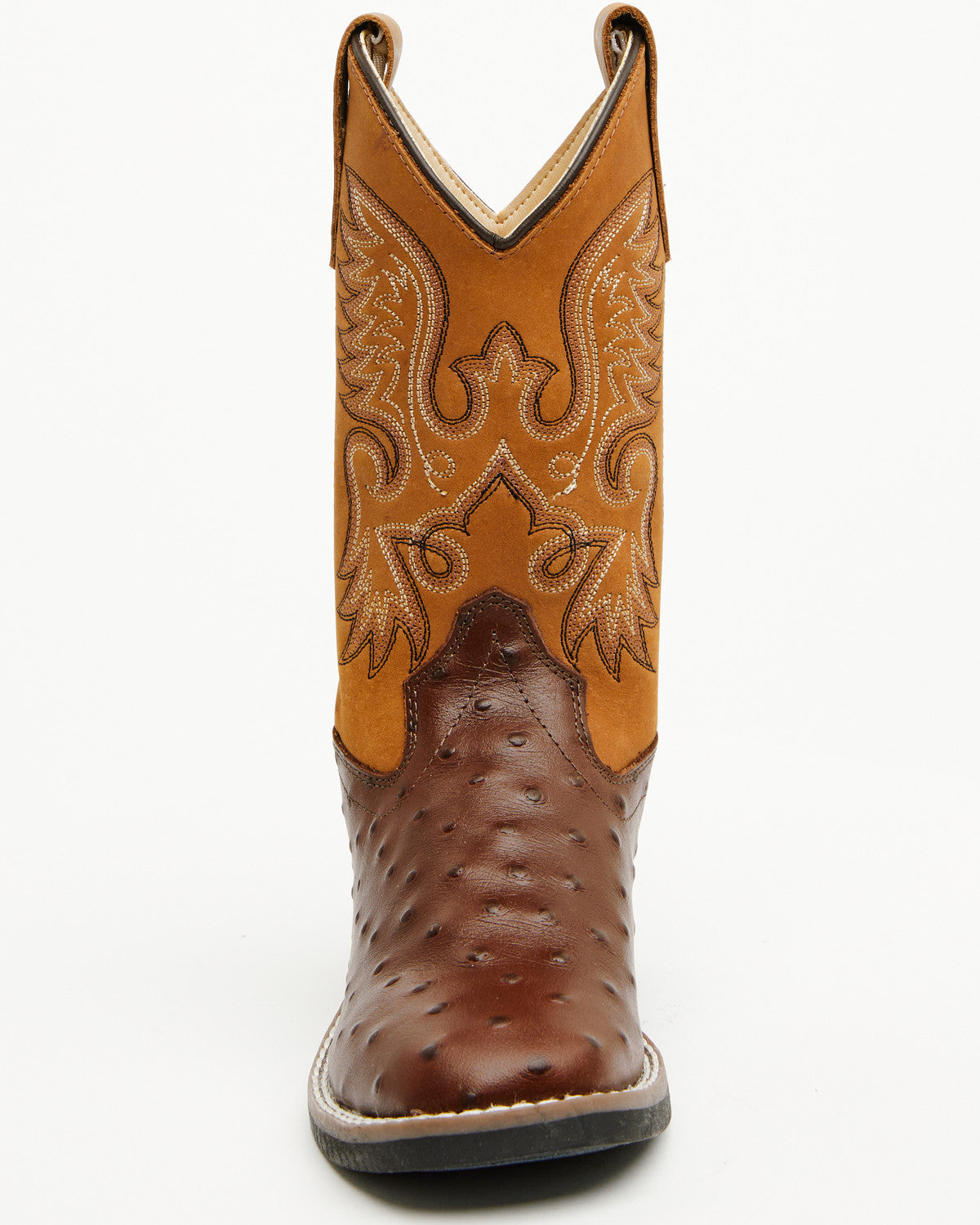 Boys' Dean Ostrich Print Western Boots - Broad Square Toe Cognac