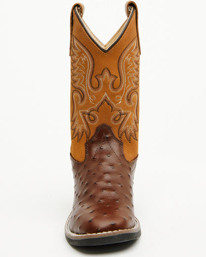 Boys' Dean Ostrich Print Western Boots - Broad Square Toe Cognac