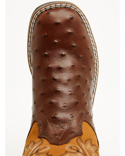 Boys' Dean Ostrich Print Western Boots - Broad Square Toe Cognac