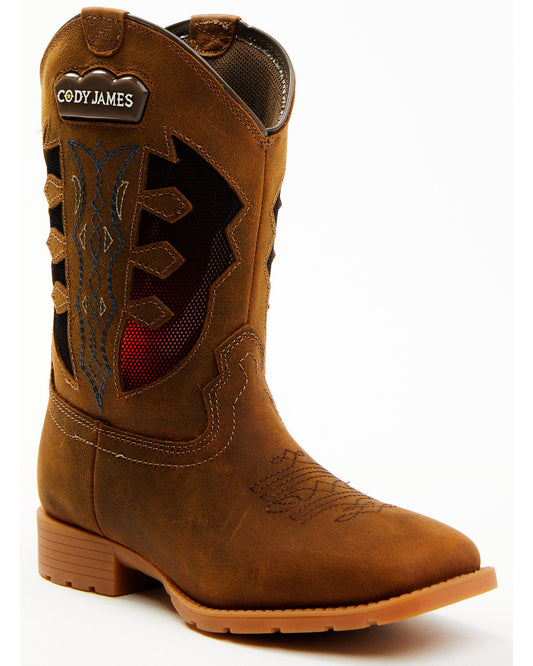 Boys' Light Up Western Boots - Broad Square Toe Brown