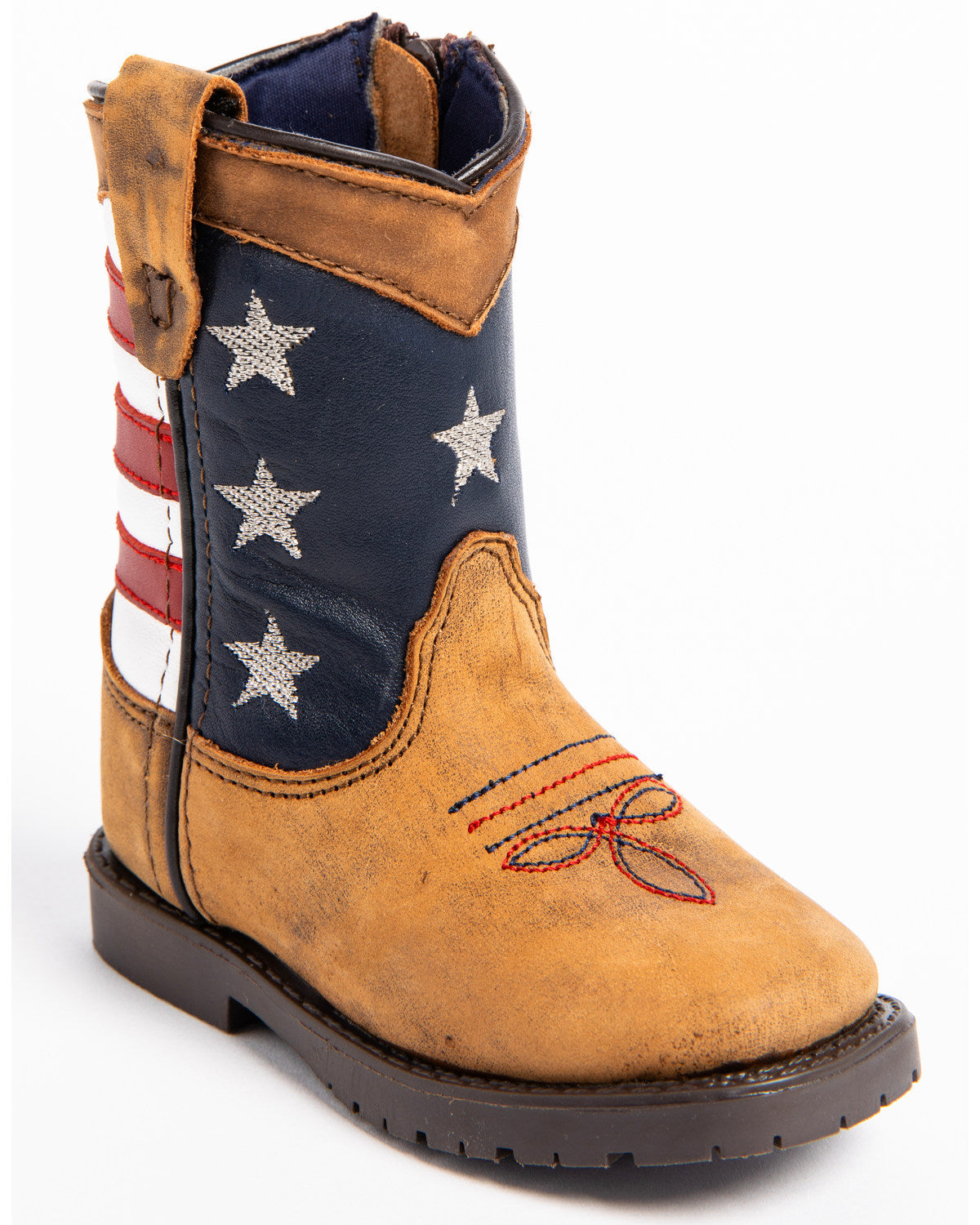 Toddler Boys' USA Flag Western Boots - Broad Square Toe Brown