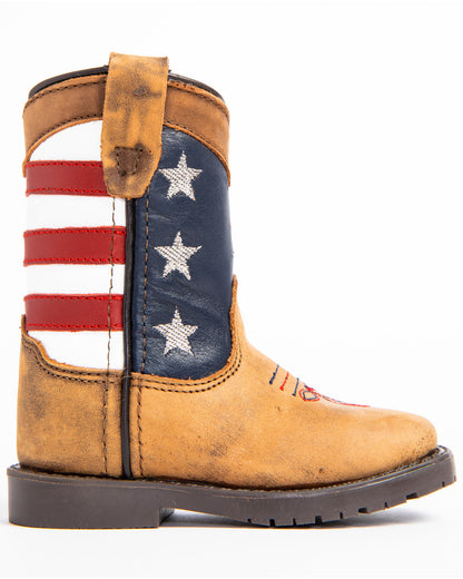 Toddler Boys' USA Flag Western Boots - Broad Square Toe Brown