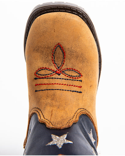 Toddler Boys' USA Flag Western Boots - Broad Square Toe Brown