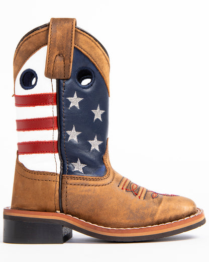 Boys' USA Flag Western Boots - Broad Square Toe Brown
