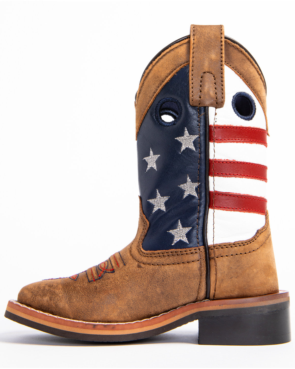 Boys' USA Flag Western Boots - Broad Square Toe Brown