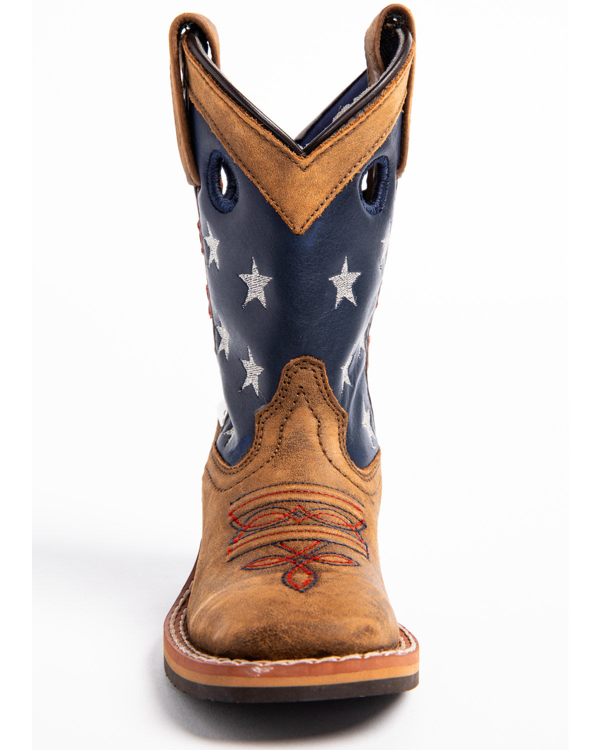 Boys' USA Flag Western Boots - Broad Square Toe Brown