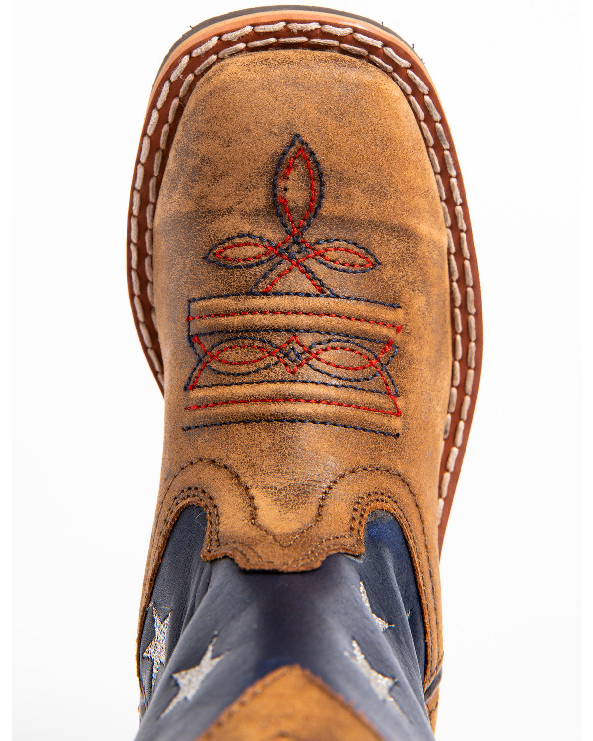 Boys' USA Flag Western Boots - Broad Square Toe Brown