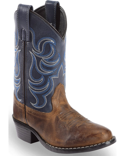 Boys' Holt Two-Tone Embroidered Western Boots - Round Toe Brown