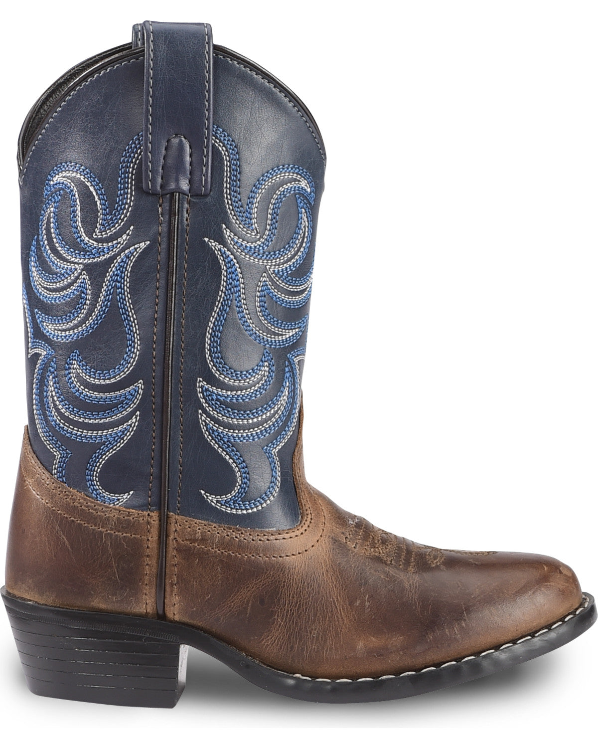 Boys' Holt Two-Tone Embroidered Western Boots - Round Toe Brown