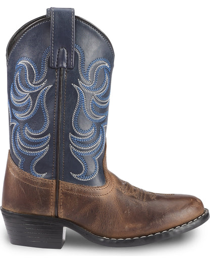 Boys' Holt Two-Tone Embroidered Western Boots - Round Toe Brown