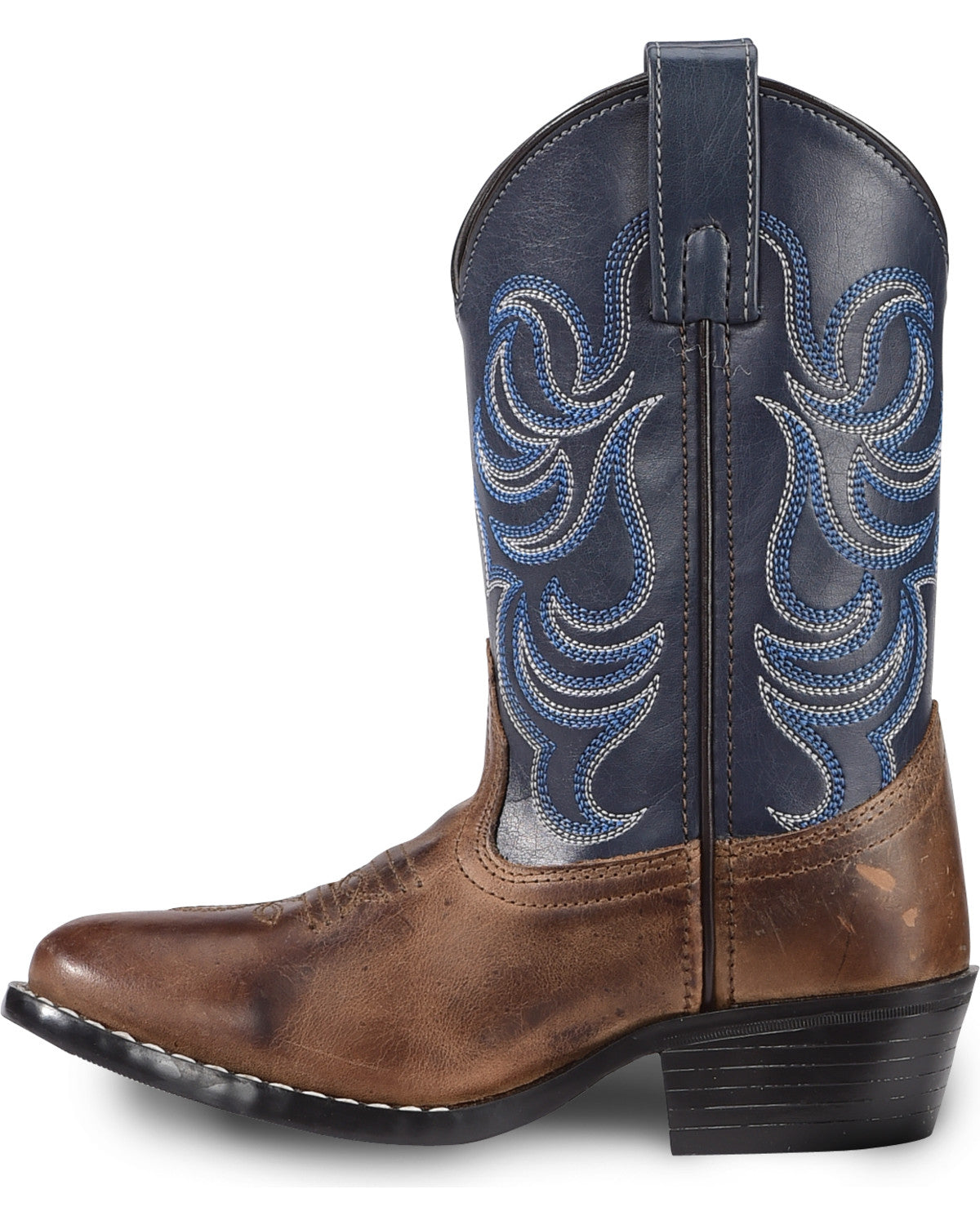 Boys' Holt Two-Tone Embroidered Western Boots - Round Toe Brown