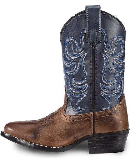 Boys' Holt Two-Tone Embroidered Western Boots - Round Toe Brown