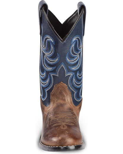 Boys' Holt Two-Tone Embroidered Western Boots - Round Toe Brown