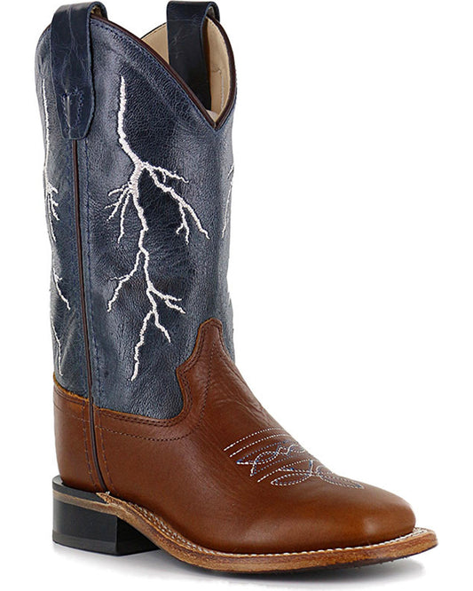 Boys' Lightening Embroidered Western Boots - Square Toe Brown