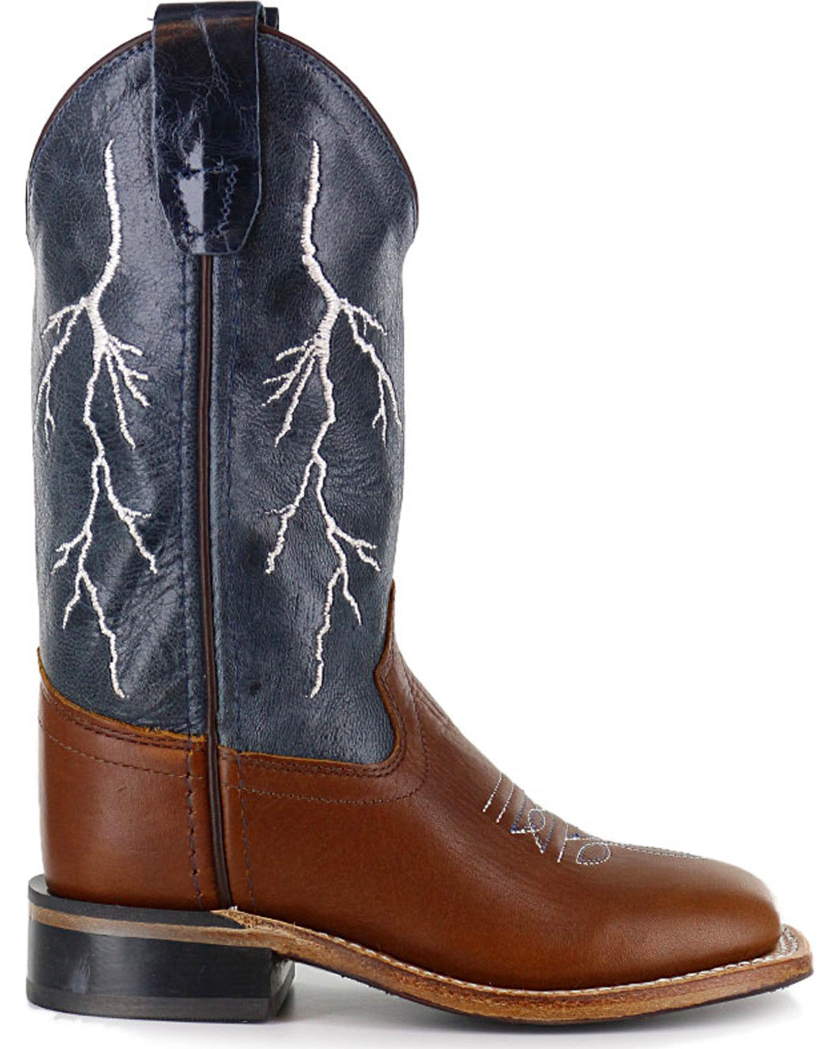 Boys' Lightening Embroidered Western Boots - Square Toe Brown