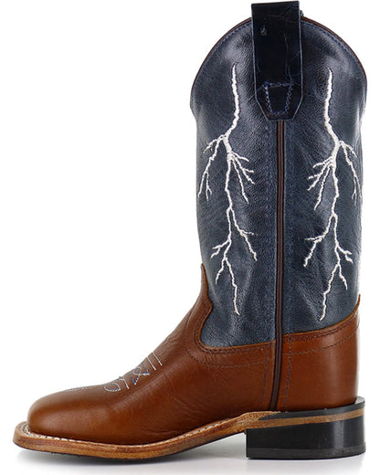 Boys' Lightening Embroidered Western Boots - Square Toe Brown