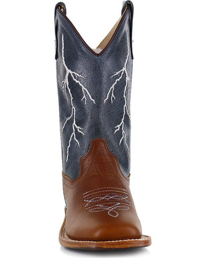 Boys' Lightening Embroidered Western Boots - Square Toe Brown
