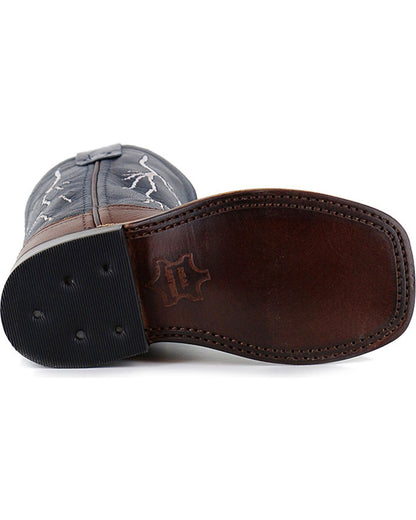 Boys' Lightening Embroidered Western Boots - Square Toe Brown