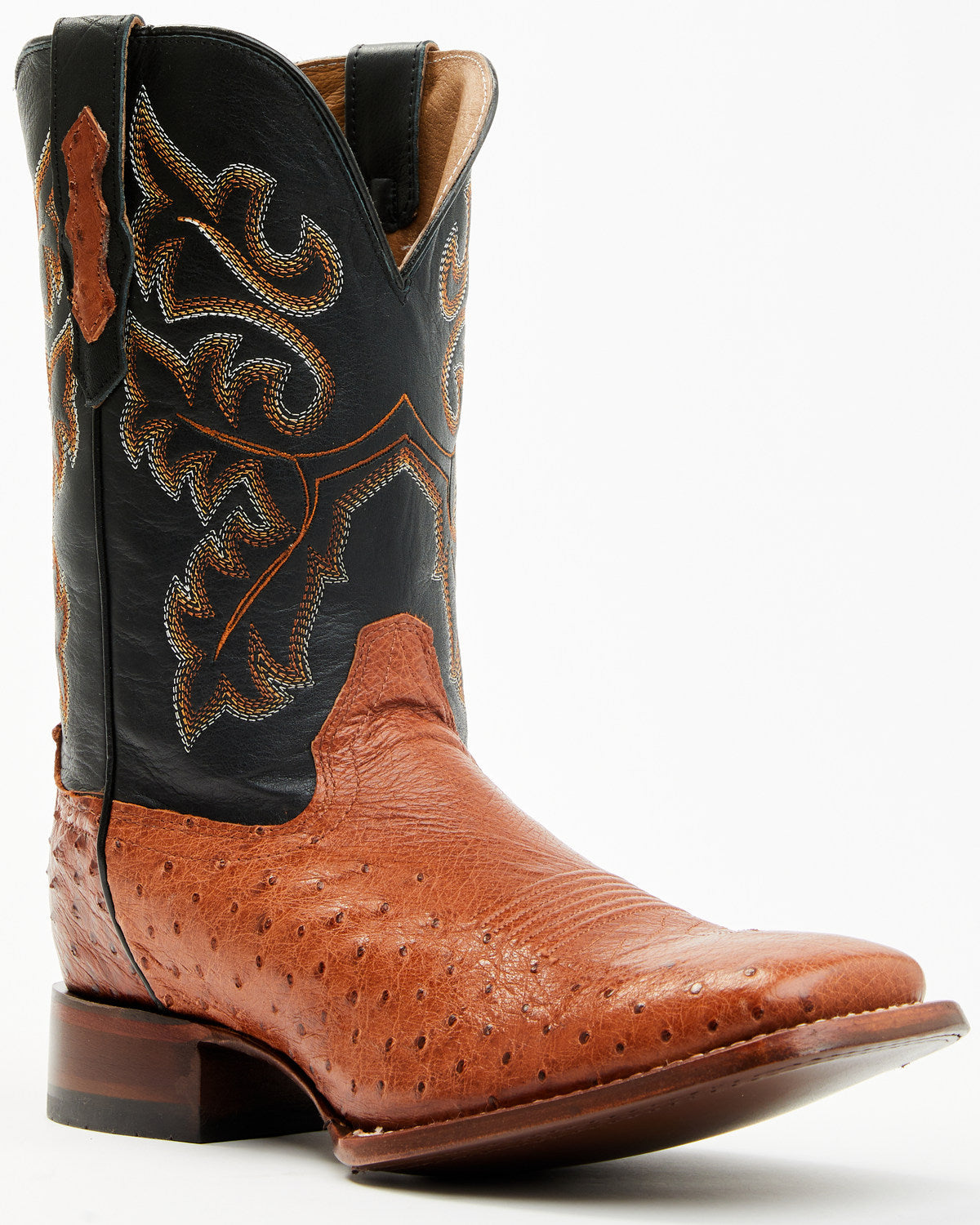Men's Exotic Ostrich Western Boots - Broad Square Toe Cognac