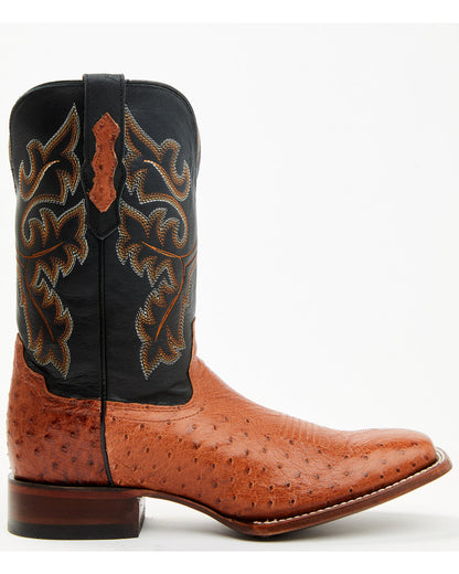 Men's Exotic Ostrich Western Boots - Broad Square Toe Cognac