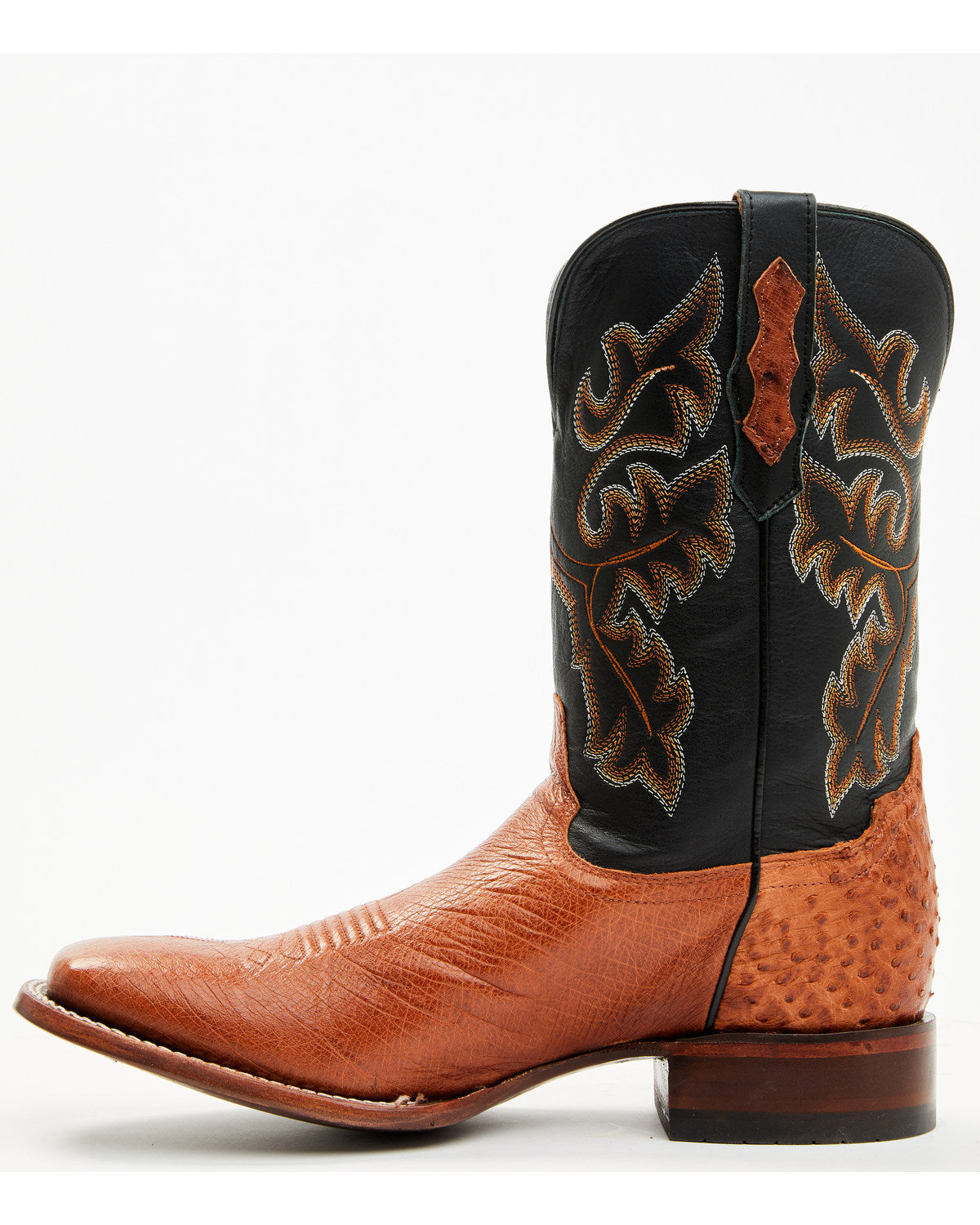 Men's Exotic Ostrich Western Boots - Broad Square Toe Cognac