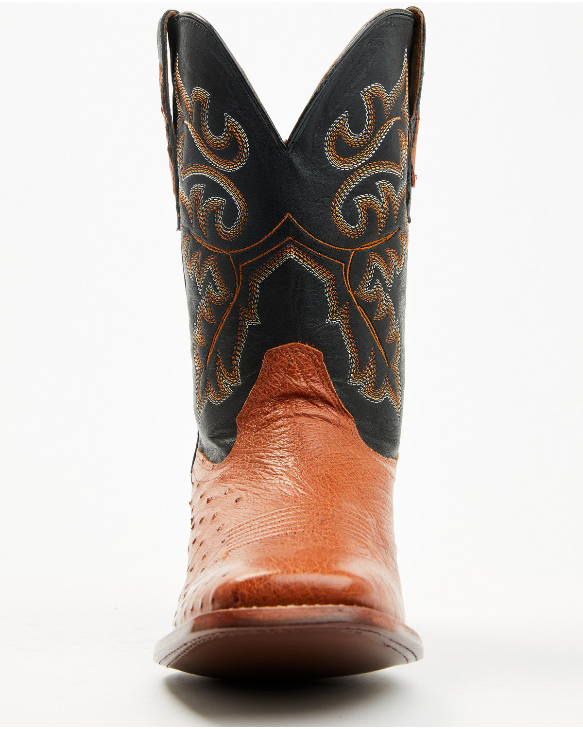 Men's Exotic Ostrich Western Boots - Broad Square Toe Cognac