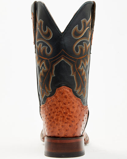 Men's Exotic Ostrich Western Boots - Broad Square Toe Cognac