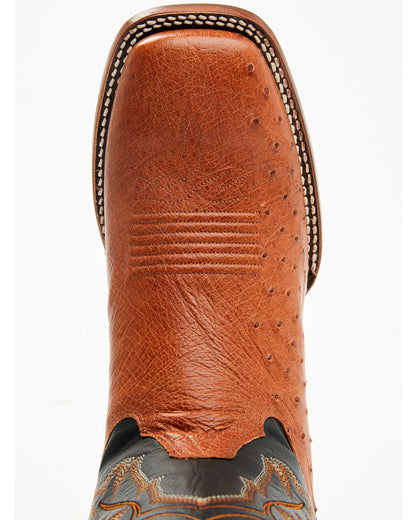 Men's Exotic Ostrich Western Boots - Broad Square Toe Cognac