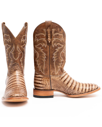 Men's Caiman Belly Western Boots - Broad Square Toe Brown