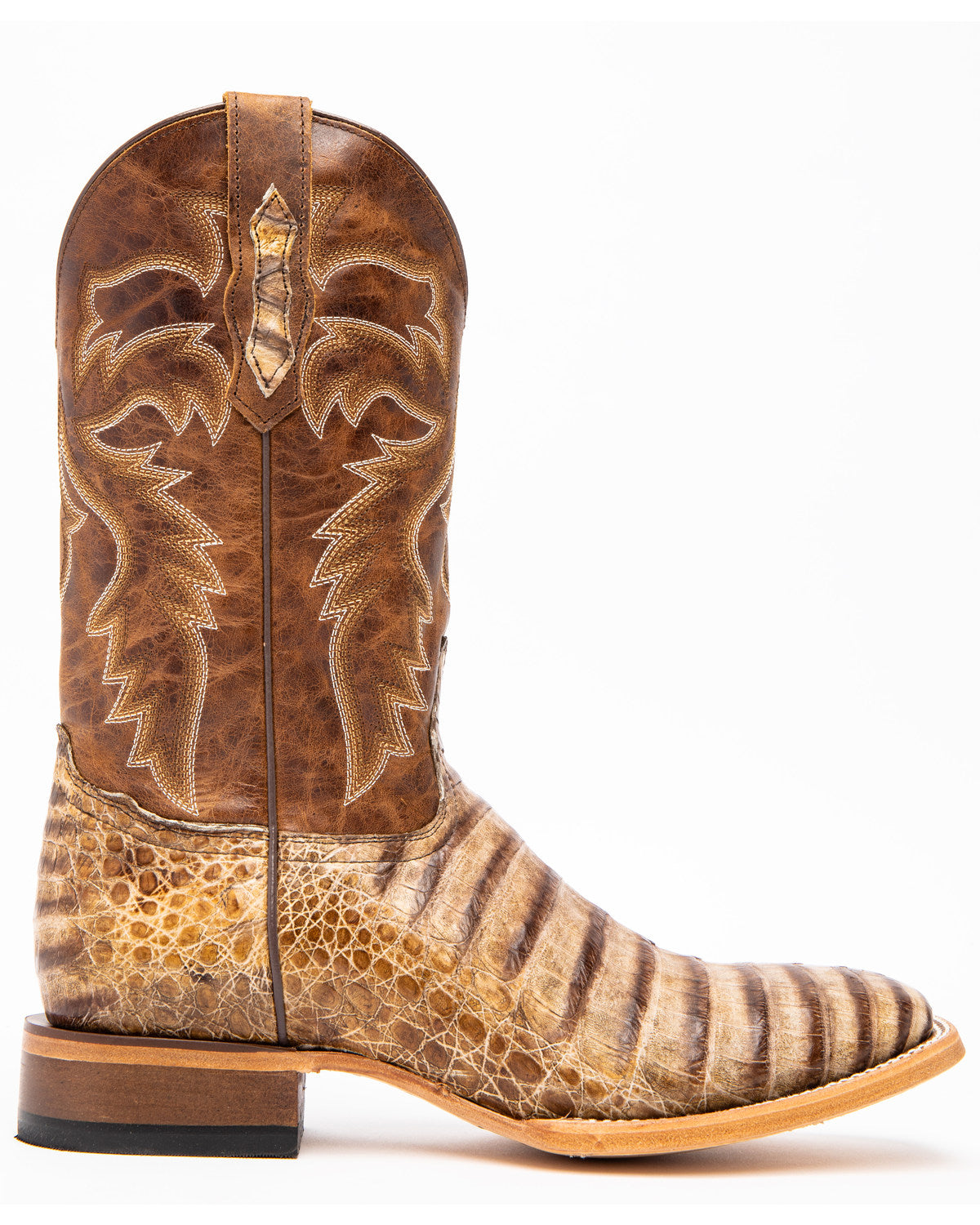 Men's Caiman Belly Western Boots - Broad Square Toe Brown